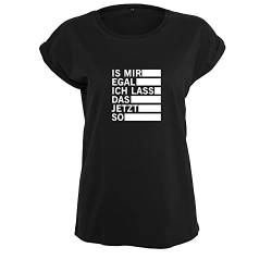 is Mir egal ich Lass das jetzt so Damen Long Back Shaped Tshirt lässiges Shirt mit Print Sommer Top (B21-285-L-Schwarz) von OwnDesigner