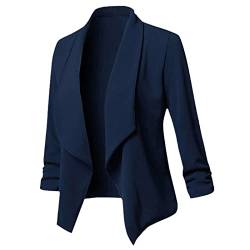 Damen Solid Blazer Cardigan Mantel Langarm Casual Business Arbeit Büro Anzug Outwear, dunkelblau, 48 von Ownwfeat