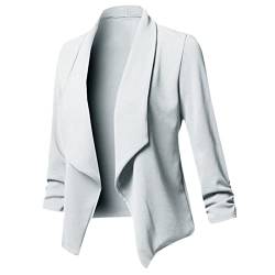 Damen Solid Blazer Cardigan Mantel Langarm Casual Business Arbeit Büro Anzug Outwear, hellgrau, 44 von Ownwfeat