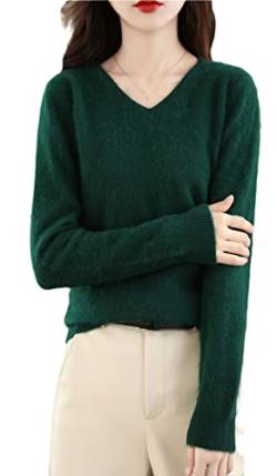 Damen V-Ausschnitt Kaschmir Pullover Lose Pullover Basic Strickwear Top, Dark En8, XL von Ownwfeat