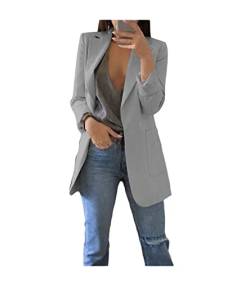 Ownwfeat Damen Blazer Jacke Oversize Langarm Einfarbig Mantel Lose Casual Arbeit Büro Blazer Jacke, hellgrau, 44 von Ownwfeat
