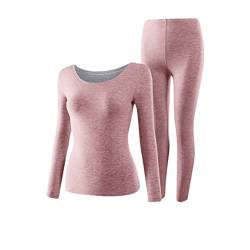 Ownwfeat Damen Herbst und Winter Schafwolle Thermounterwäsche O Ausschnitt warme Kleidung nahtlose Herbstkleidung lange Hosenanzug, Damen Pink, 38 von Ownwfeat