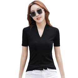 Ownwfeat Damen Top Halbarm V-Kragen T-Shirt Basic Shirt, Schwarz , Large von Ownwfeat