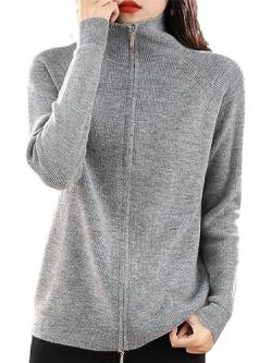 Ownwfeat Damen-Wollpullover, Doppelreißverschluss, Unteres Revers, Strickjacke, Lässige Strickoberteile von Ownwfeat