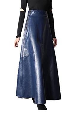 Ownwfeat Herbst hohe Taille langer PU-Lederrock Retro Damen Slim Fit Leder A-Linie Fischschwanzröcke, blau, 40 von Ownwfeat