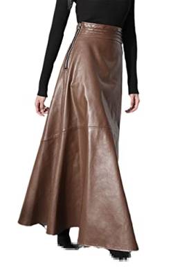 Ownwfeat Herbst hohe Taille langer PU-Lederrock Retro Damen Slim Fit Leder A-Linie Fischschwanzröcke, khaki, 44 von Ownwfeat