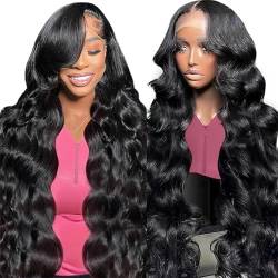 18 Zoll Echthaar Perücke 13x4 HD Lace Front Wig Human Hair Body Wave Human Hair Wig with Baby Hair 180% Dichte Natürliche Gewellte Echthaar Perücke Pre Plucked Perücke Damen Echthaar 45cm von Oxeyegirl