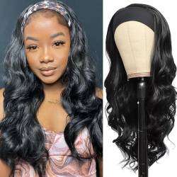 24 Zoll Headband Wig Human Hair No Lace Wear and Go Glueless Wigs Human Hair Echthaar Perücke Body Wave Perücke Damen Echthaar for Black Women 150% Density Headband Wigs Natural Color 60CM von Oxeyegirl