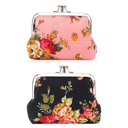 Oyachic 2 Stück Flower Münzbörse Coin Purses Brieftasche mit Schließe Geldbeutel Klipp Tasche Portemonnaie für Frauen Damen(Schwarz Rosa) von Oyachic