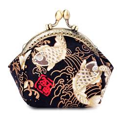 Oyachic Damen Geldbörse Coin Purse Klein Geldbeutel Women Wallet Change Pouch Münztasche Mädchen Vintage Carp Handtaschen (Schwarz) von Oyachic