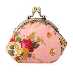 Oyachic Floral Münzbeutel Kiss Lock Coin Purse Geldbeutel Damen Retro Tasche Geldbörse Women Wallet Portemonnaie Münzbörsen Klippverschluss (pink) von Oyachic