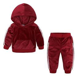 Oyolan Baby Jogginganzug Sportanzug Kapuzenpullover mit Jogginghose Unisex Mädchen Jungen Hoodie Bekleidung Outfit Set für Kleinkinder Herbst Winter Burgundy 104-110 von Oyolan