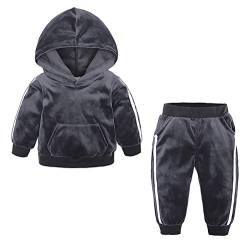 Oyolan Baby Jogginganzug Sportanzug Kapuzenpullover mit Jogginghose Unisex Mädchen Jungen Hoodie Bekleidung Outfit Set für Kleinkinder Herbst Winter Dunkelgrau 104-110 von Oyolan