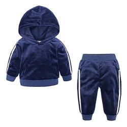 Oyolan Baby Jogginganzug Sportanzug Kapuzenpullover mit Jogginghose Unisex Mädchen Jungen Hoodie Bekleidung Outfit Set für Kleinkinder Herbst Winter Navy Blau 80-86 von Oyolan