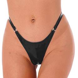 Oyolan Damen Wetlook String Tanga Ouvert Slip Sexy G-String Lack-Optik Höschen Reizwäsche Unterhose Gogo Clubwear Schwarz S von Oyolan