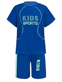 Oyolan Kinder Jungen Sportanzug Trainingsanzug Zweiteilige Kurzarm Sport Print Top T- Shirt mit Shorts Lässig Basketball Sportswear Z Blau 116-122 von Oyolan