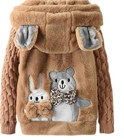 Oyolan Kinder Mädchen Kapuzenjacke Teddybär Fleecejack Winter Outwear Mantel Cartoon Sweatshirt Hoodie Pullover mit Ohren Gr.98-164 Khaki 146-152 von Oyolan