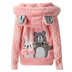 Oyolan Kinder Mädchen Kapuzenjacke Teddybär Fleecejack Winter Outwear Mantel Cartoon Sweatshirt Hoodie Pullover mit Ohren Gr.98-164 Rosa 110-116 von Oyolan