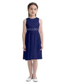 Oyolan Mädchen Kleid Festlich Hochzeit Kleid Blumenmädchen Kleid Geblümt Spitzen Kinder Chiffon Kleid Elegant Prinzessin Kleid Gr.92-176 Navy Blau 104 von Oyolan