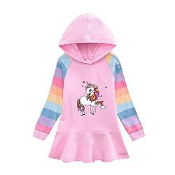 Oyolan Pulloverkleid Mädchen Langarm Baumwolle Langarmkleid Einhörner Kleider Kinder Frühling Herbst Skaterkleid A-Linie Freizeit Kleid Rundhals Freizeitkleidung B Rosa 122-128 von Oyolan