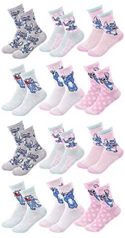 Ozabi Socken für Mädchen Lizenz PACK VON 12 PAAR SURPRISE (as3, numeric, numeric_27, numeric_30, regular, 12er-Pack LILO ET STITCH) von Ozabi