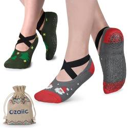 Ozaiic Yoga Socken rutschfeste für Damen für Pilates, Barre, Ballett, Tanz (EUR 35-41, 2 Paar-Grau/Grün) von Ozaiic