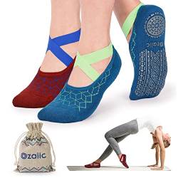Ozaiic Yoga Socken rutschfeste für Damen für Pilates, Barre, Ballett, Tanz (EUR 35-41, 2 Paar-Rot/Blau) von Ozaiic