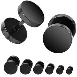 Ozmw 6 Paar Ohrstecker Schwarz Fake Plugs Ohrringe 5-10mm, Edelstahl Ohrstecker Schwarz Poliert Taper Plugs Tunnel Doppelseite von Ozmw