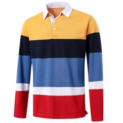 Herren Poloshirts Langarm Gestreift Dry Fit Casual Kragen Pique Golf Polo Shirts für Männer, Gelb Marineblau Rot, XX-Large von P POLAFLON