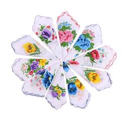 P Prettyia 10 Stück Frauen Stoff Taschentücher 28 x 28 cm Stofftaschentücher Damentaschentücher Blumen Taschentuch von P Prettyia