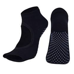 P Prettyia Yogasocken Antirutsch Stoppersocken Tanzsocken für Yoga Pilates Ballett Gymnastik Fitness Socken offen & rutschfest - zehenfreie Füsslinge - Schwarz, 23 x 13 cm von P Prettyia