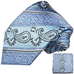 Blaues paisley Krawatten Set 2tlg 100% Seidenkrawatte + Einstecktuch von P. M. Krawatten
