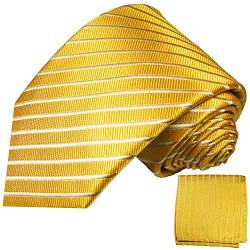 Paul Malone Goldenes Krawatten Set 2tlg 100% Seidenkrawatte + Einstecktuch von P. M. Krawatten