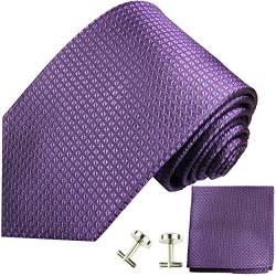 Paul Malone Herren Krawatte lila violett Set 3tlg - 100% Seide - Lila Seidenkrawatte mit Einstecktuch und Manschettenknöpfe von P. M. Krawatten