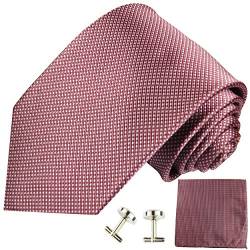 Paul Malone Herren Krawatte mauve gepunktet Set 3tlg - 100% Seide - Mauve Seidenkrawatte mit Einstecktuch und Manschettenknöpfe von P. M. Krawatten