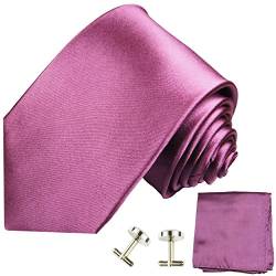 Paul Malone Herren Krawatte mauve uni satin Set 3tlg - 100% Seide - Mauve Seidenkrawatte mit Einstecktuch und Manschettenknöpfe von P. M. Krawatten