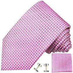 Paul Malone Herren Krawatte pink gepunktet Set 3tlg - 100% Seide - Pinke Seidenkrawatte mit Einstecktuch und Manschettenknöpfe von P. M. Krawatten