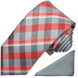 Paul Malone Kontrast Knoten Krawatten Set 2tlg modernes Design + Einstecktuch grau rot kariert von P. M. Krawatten
