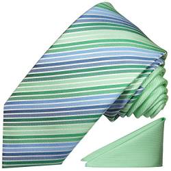 Paul Malone Kontrast Knoten Krawatten Set 2tlg modernes Design + Einstecktuch mintgrün gestreift von P. M. Krawatten