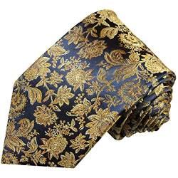 Paul Malone Krawatte blau gold florale Seidenkrawatte überlange 165cm von P. M. Krawatten