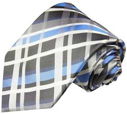 Paul Malone Krawatte blau graues Schottenmuster Seidenkrawatte normallange 150cm von P. M. Krawatten