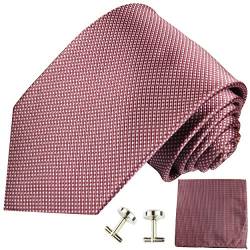 Paul Malone Krawatte extra lang schmal mauve gepunktet Seide Set 3tlg - Schmale extra lange Krawatte 165cm mit Einstecktuch und Manschettenknöpfe von P. M. Krawatten