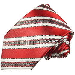 Paul Malone Krawatte extra lange 165cm rot weiß grau gestreifte Seidenkrawatte schmale 6cm von P. M. Krawatten