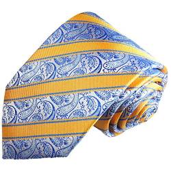 Paul Malone Krawatte gelb blau gestreifte paisley Seidenkrawatte überlange 165cm von P. M. Krawatten