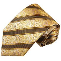 Paul Malone Krawatte gelb braun paisley gestreifte Seidenkrawatte überlange 165cm von P. M. Krawatten