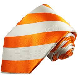 Paul Malone Krawatte orange weiß gestreifte Seidenkrawatte überlange 165cm von P. M. Krawatten