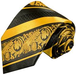 Paul Malone Krawatte schmal gold schwarz barock gestreift Set 3tlg - 100% Seide - Schmale Krawatte 6cm mit Einstecktuch und Manschettenknöpfe von P. M. Krawatten