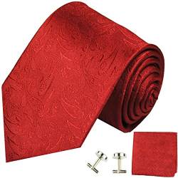 Paul Malone Krawatte schmal rot paisley Set 3tlg - 100% Seide - Schmale Krawatte 6cm mit Einstecktuch und Manschettenknöpfe von P. M. Krawatten