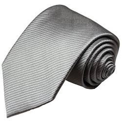 Paul Malone Krawatte silber uni gestreifte Seidenkrawatte normallange 150cm von P. M. Krawatten