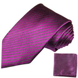 Paul Malone Seidenkrawatten Set 2tlg schmale 6cm Krawatte fuchsia gestreift + Einstecktuch (Extralange 165cm) von P. M. Krawatten